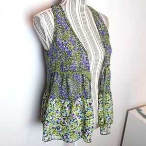 Sleveless Sheer Floral Vest Purple and Green